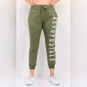 Aeropostale Olive Green Jogger Sweatpants with White Logo